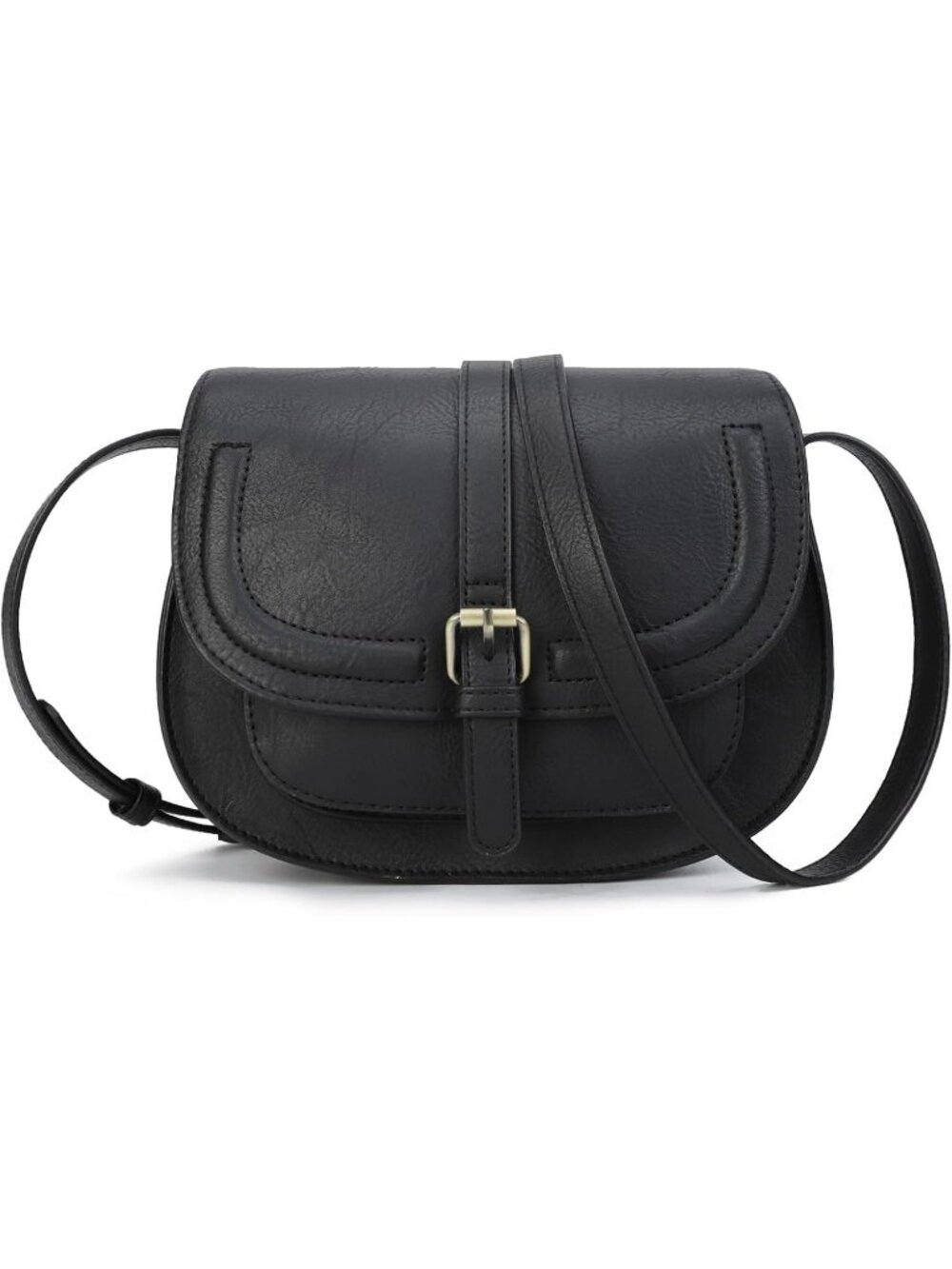Women's Black Vintage Vegan Leather Small Saddle Boho Satchel Crossbody Handbag